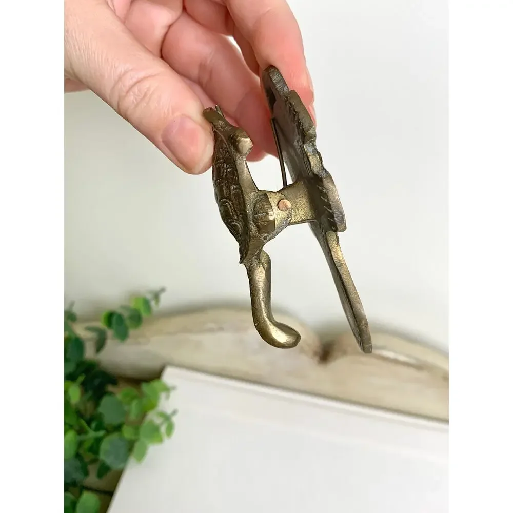Vintage Brass Turtle Wall Clip Key Photo Hanger Coastal Animal Decor Mid Century